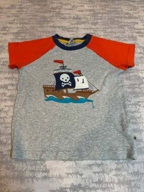 Frugi Gray Pirate Ship Raglan Tee 4-5Y